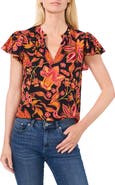 CeCe Floral Flutter Sleeve Top