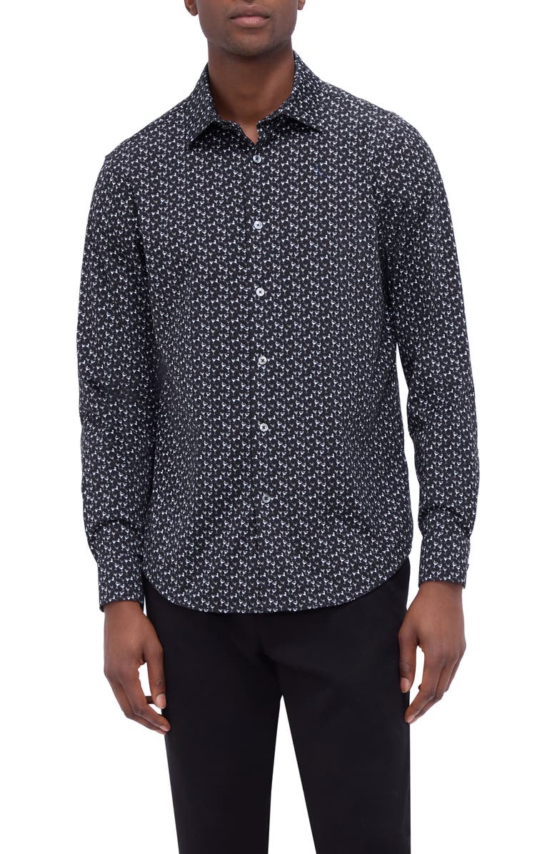 Bugatchi James OoohCotton<sup>®</sup> Martini Print Button-Up Shirt, Main, color, Black