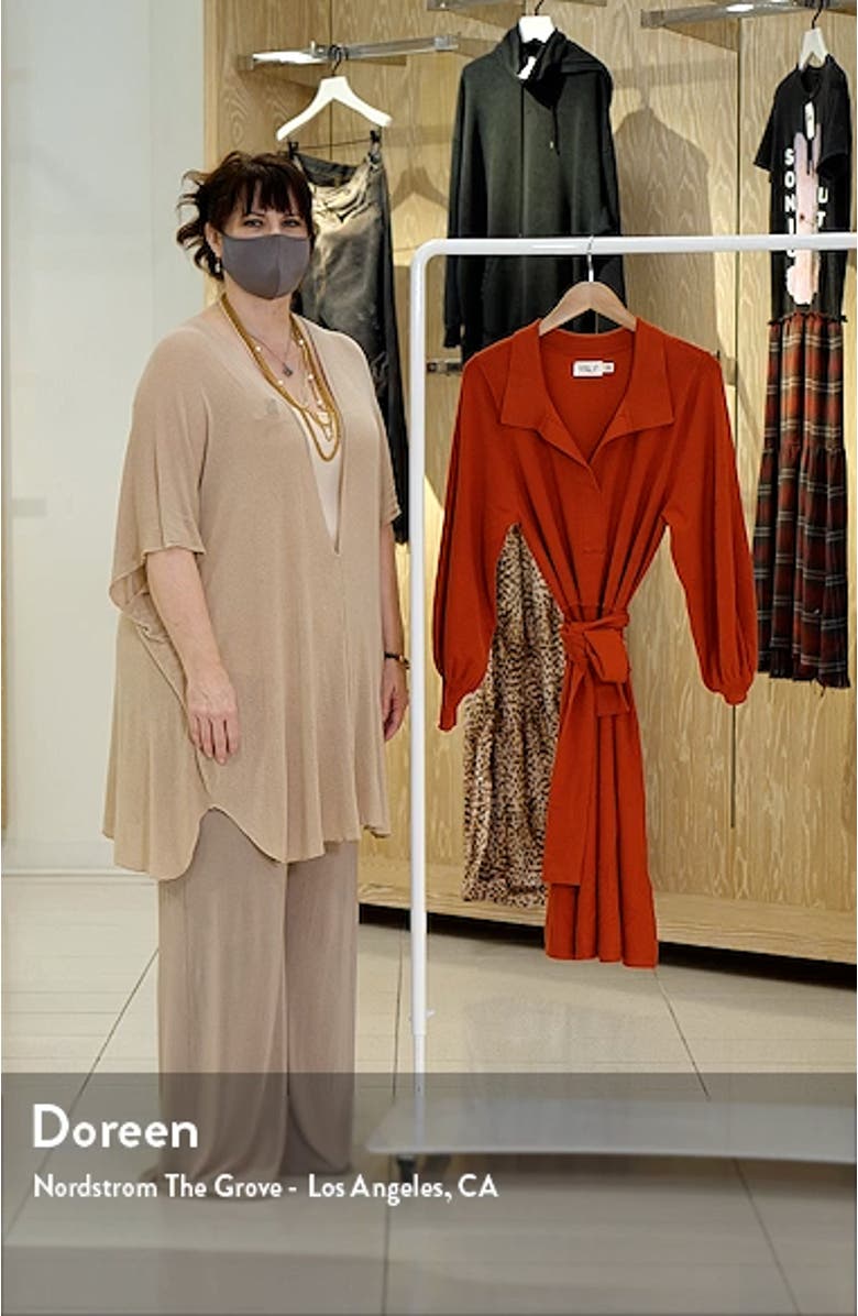 Tie Waist Split Neck Long Sleeve Sweater Dress, sales video thumbnail