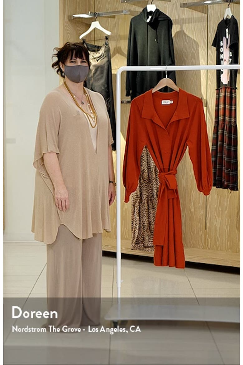 Tie Waist Split Neck Long Sleeve Sweater Dress video