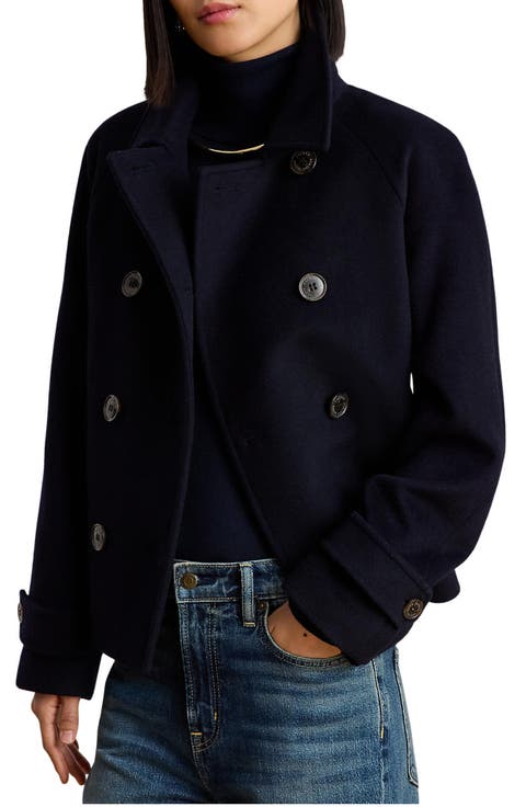 Double Breasted Cropped Wool Blend Coat