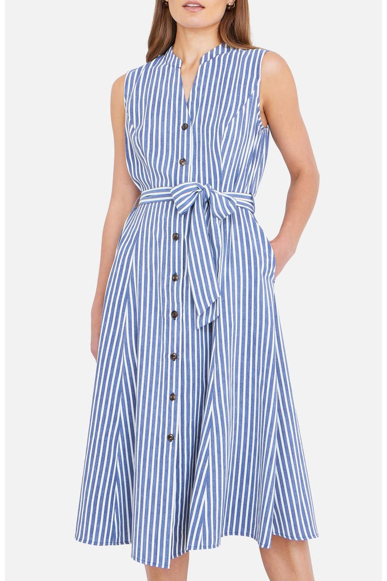 Stripe Midi Sleeveless Shirt Dress, Alternate, color, Navy