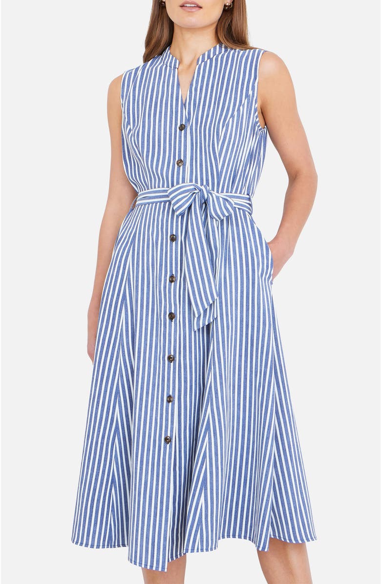 Yumi Stripe Midi Sleeveless Shirt Dress, Alternate, color, Navy