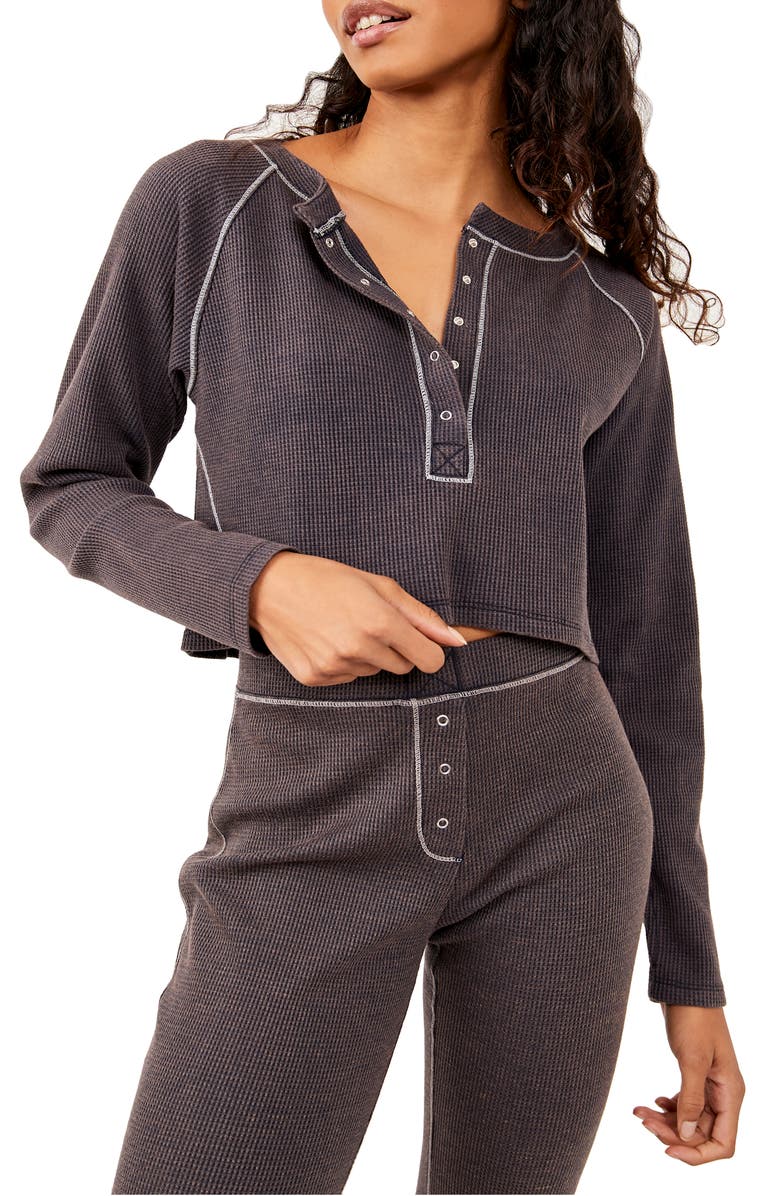 Free People Early Night Waffle Knit Crop Sleep Top, Main, color, 
