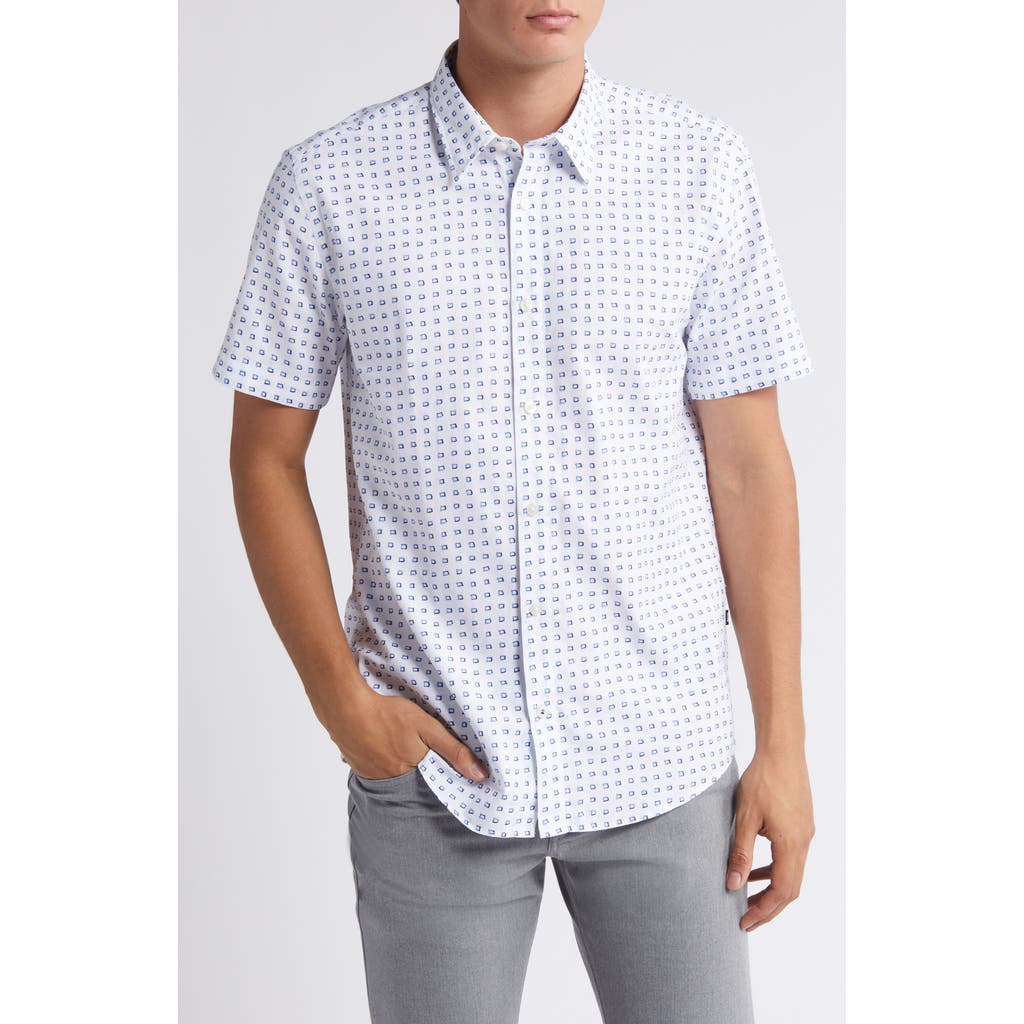 Hugo Boss Boss Roan Geo Print Short Sleeve Button-up Shirt In White