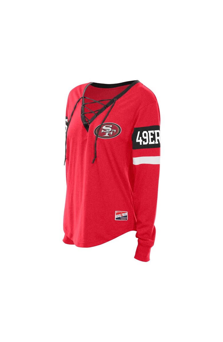 New Era Women's New Era Scarlet San Francisco 49ers Throwback Lace-Up Long-Sleeve T-Shirt, Alternate, color, Scarlet