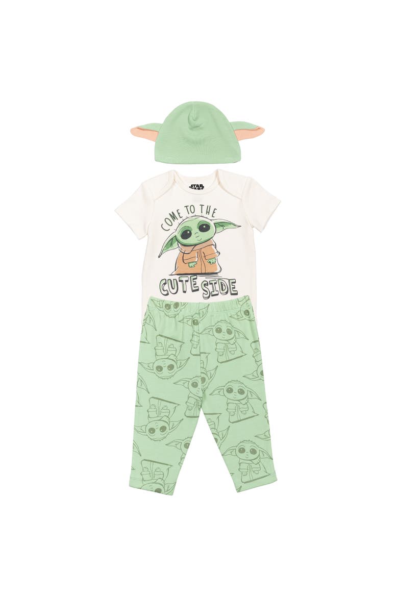 The Mandalorian Grogu Cosplay 3-Piece Bodysuit and Pants Set, Alternate, color, Grogu Mint Ivory