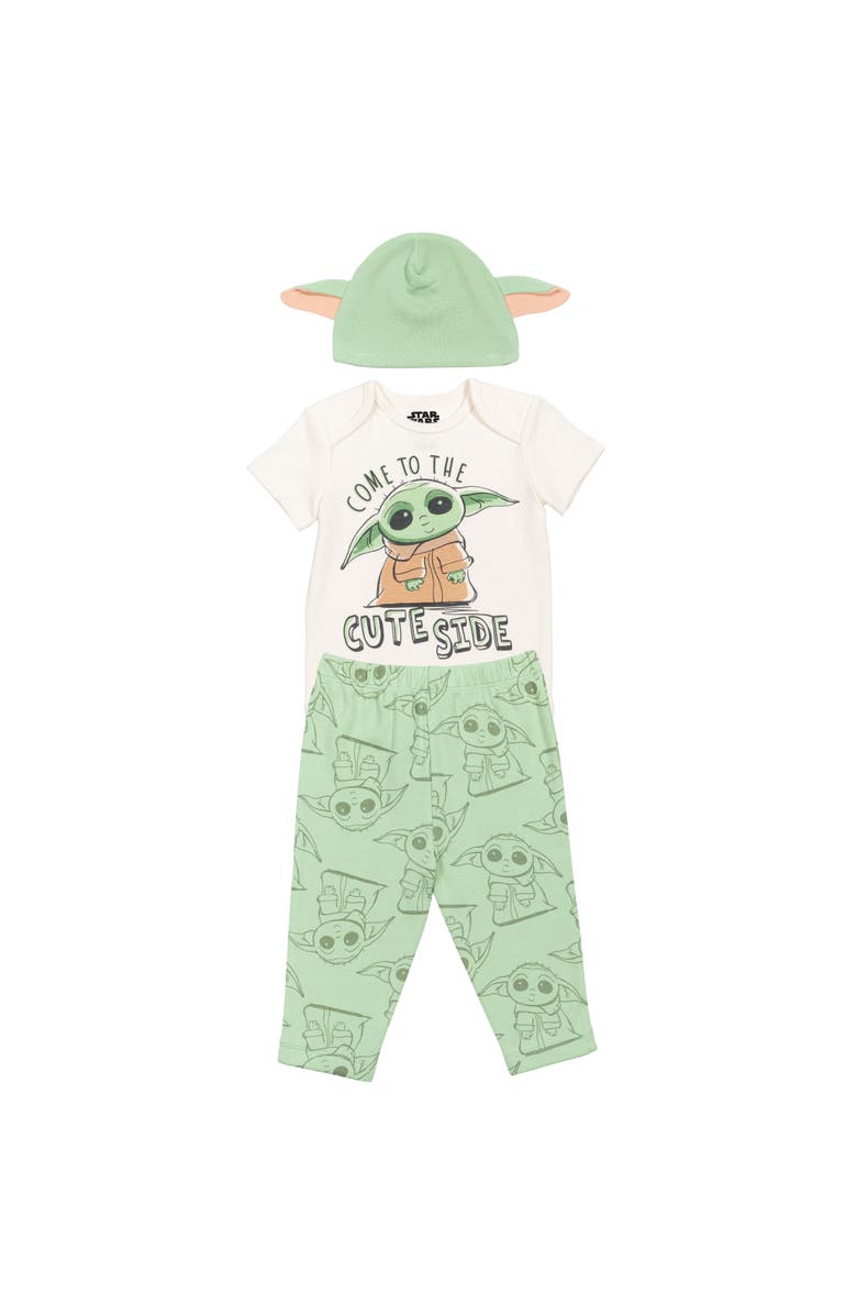 Star Wars The Mandalorian Grogu Cosplay 3-Piece Bodysuit and Pants Set, Alternate, color, Grogu Mint Ivory