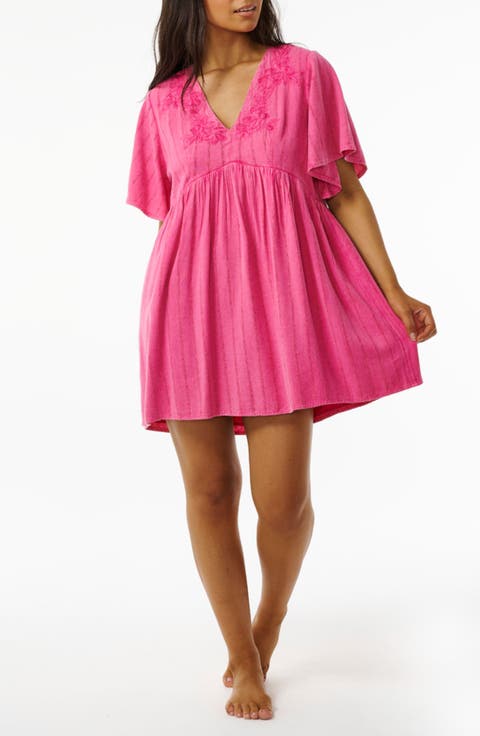 Tiki Floral Embroidered Babydoll Dress