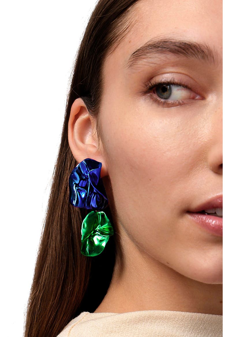 Flashback Fold Drop Earrings, Alternate, color, COBALT EMERALD