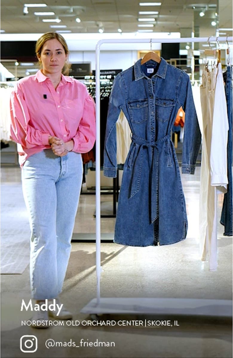 Chloe Long Sleeve Belted Denim Shirtdress, sales video thumbnail