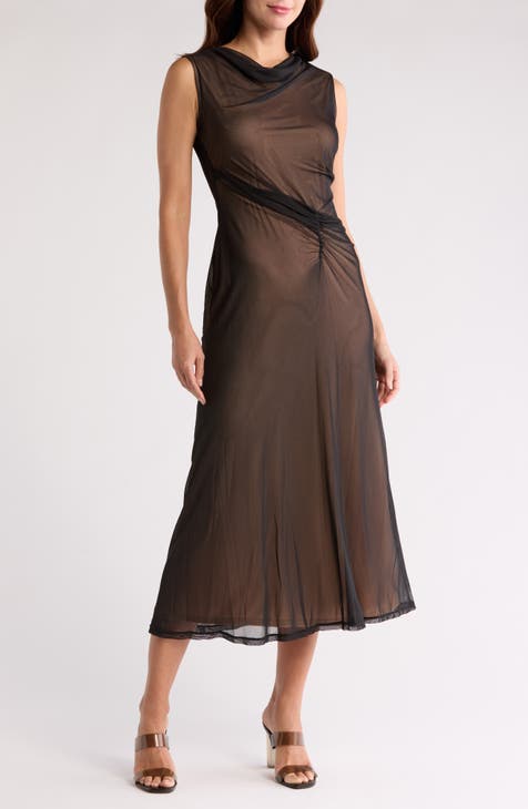 Ruched Cowl Neck Dress