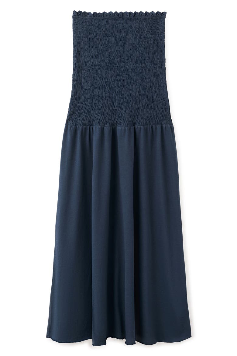 Smocked Strapless Maxi Dress, Main, color, NAVY