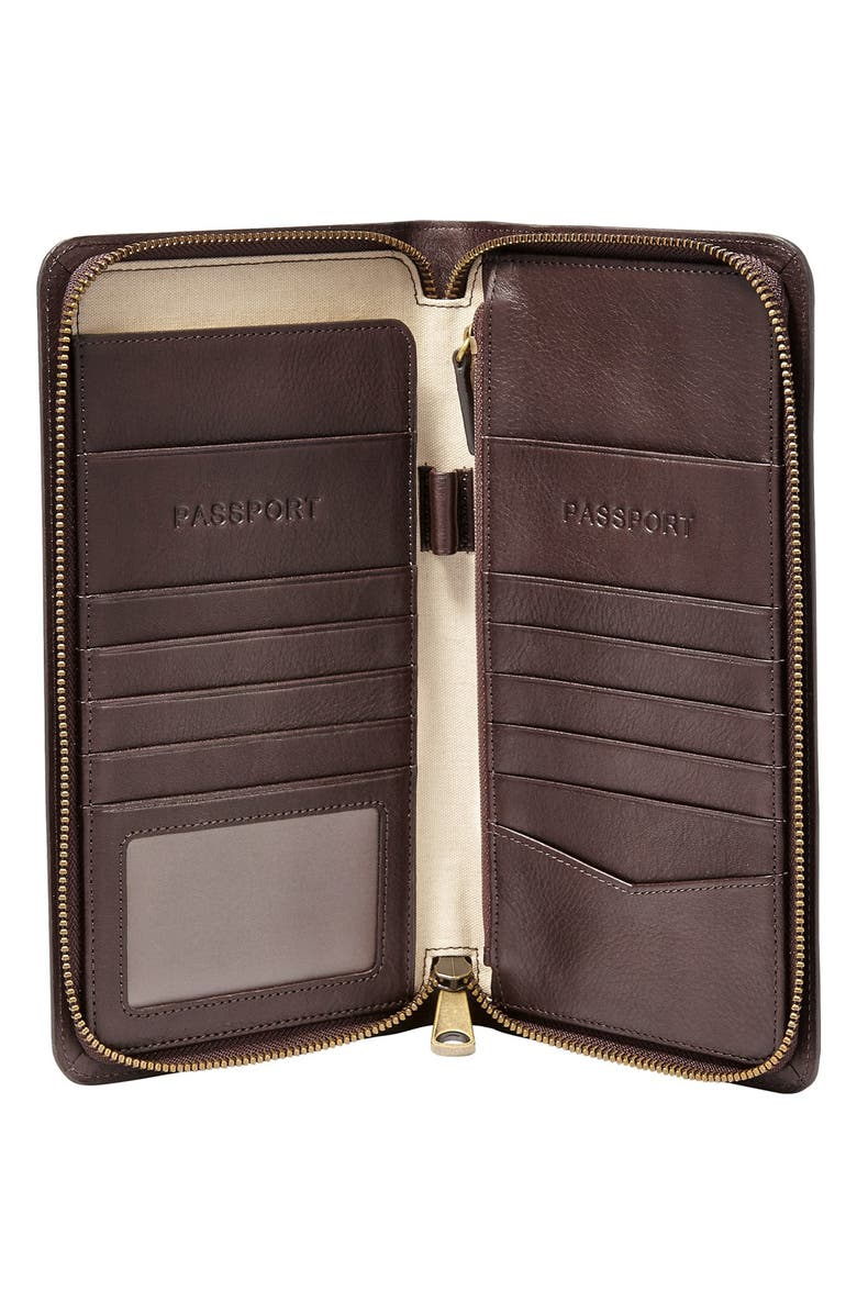 Fossil Leather Zip Passport Case, Alternate, color,