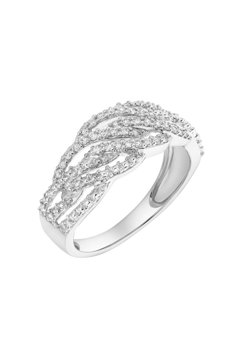 Amika 14K Gold Round Diamond Studded Woven Band Ring - 0.2cts, Alternate, color, 14K White Gold