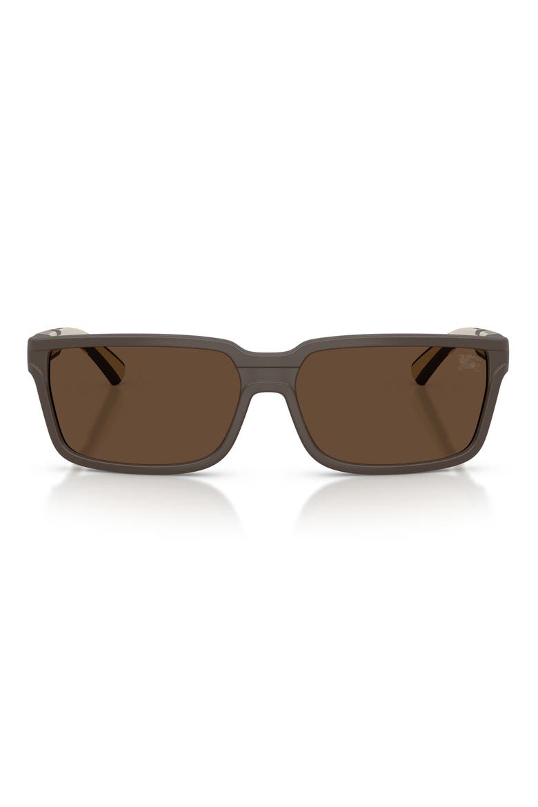 61mm Rectangle Sunglasses, Main, color, MATTE BROWN / DARK BROWN