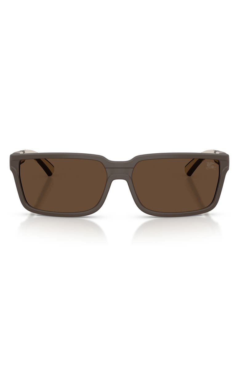 Burberry 61mm Rectangle Sunglasses, Main, color, Matte Brown / Dark Brown