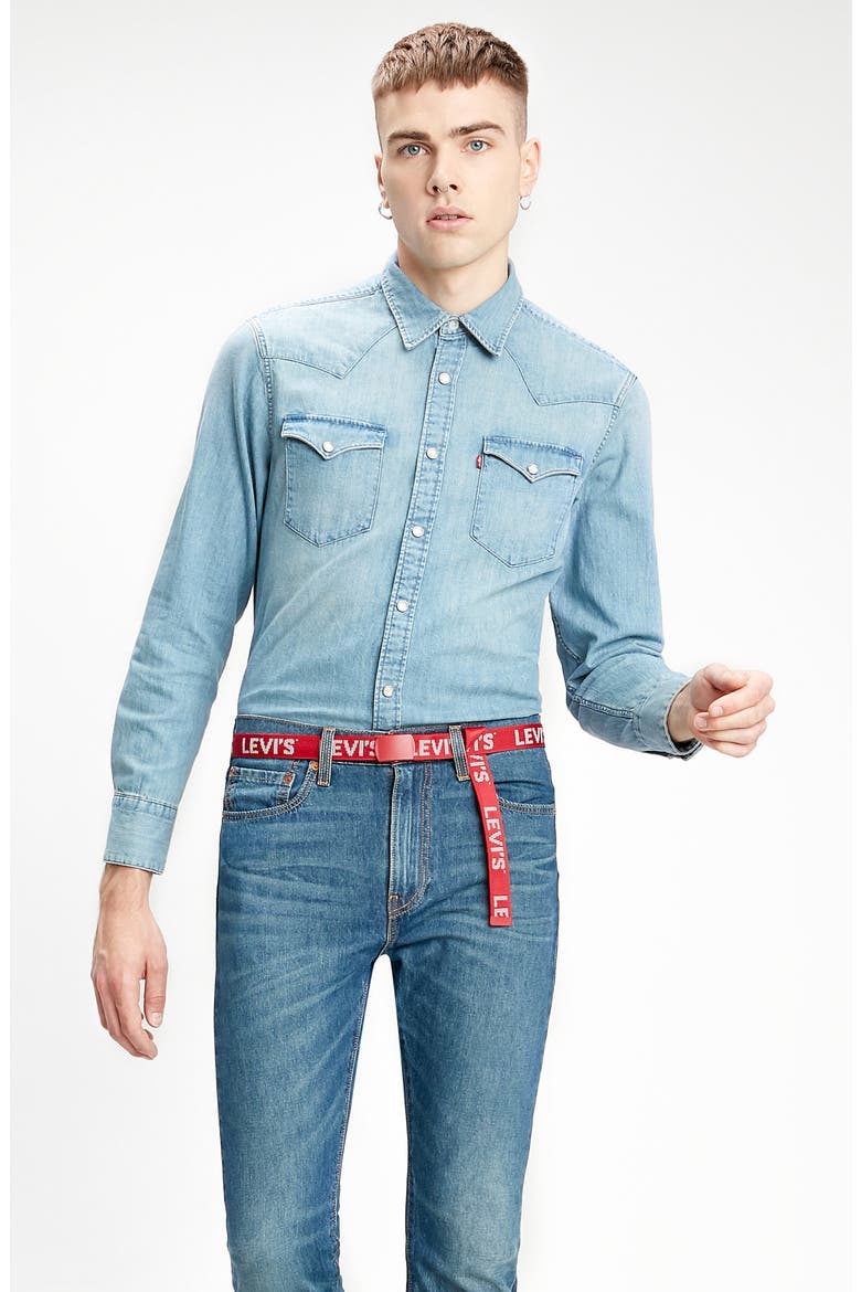 Levi's® Premium Barstow Standard Fit Denim Western Shirt, Alternate, color, RED CAST STONE