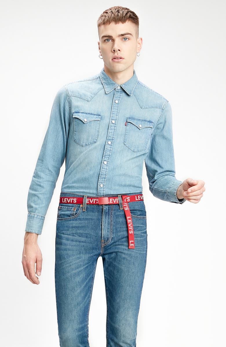 LEVIS PREMIUM Levi's<sup>®</sup> Premium Barstow Standard Fit Denim Western Shirt, Alternate, color,