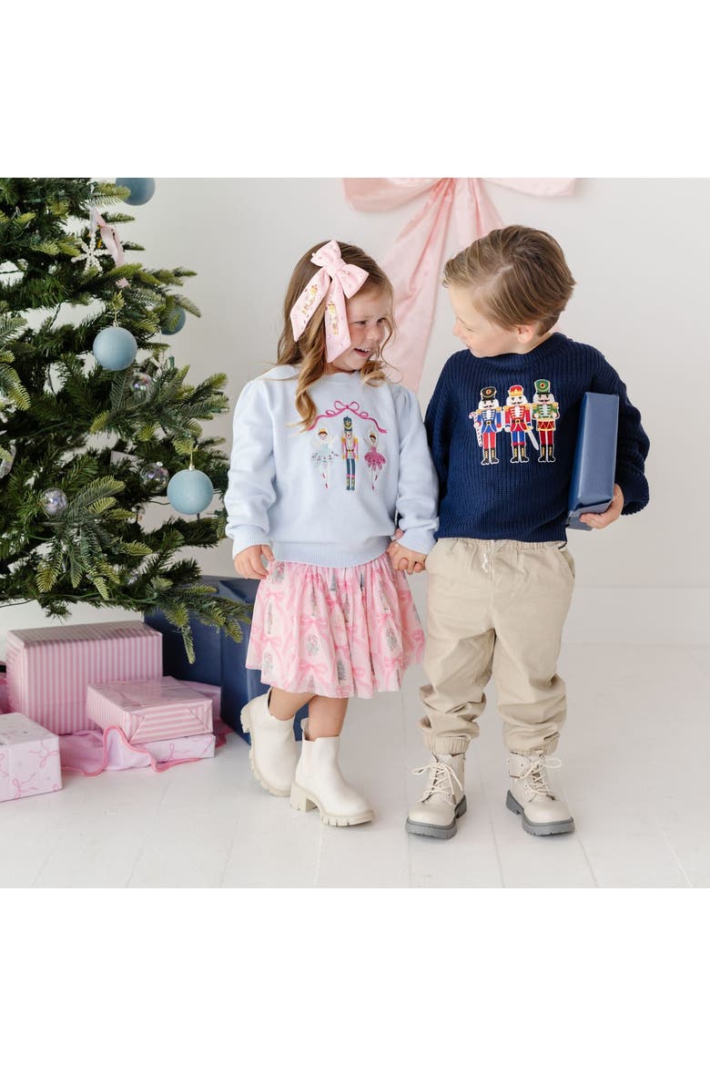 Nutcracker Patch Christmas Sweater, Alternate, color, Navy