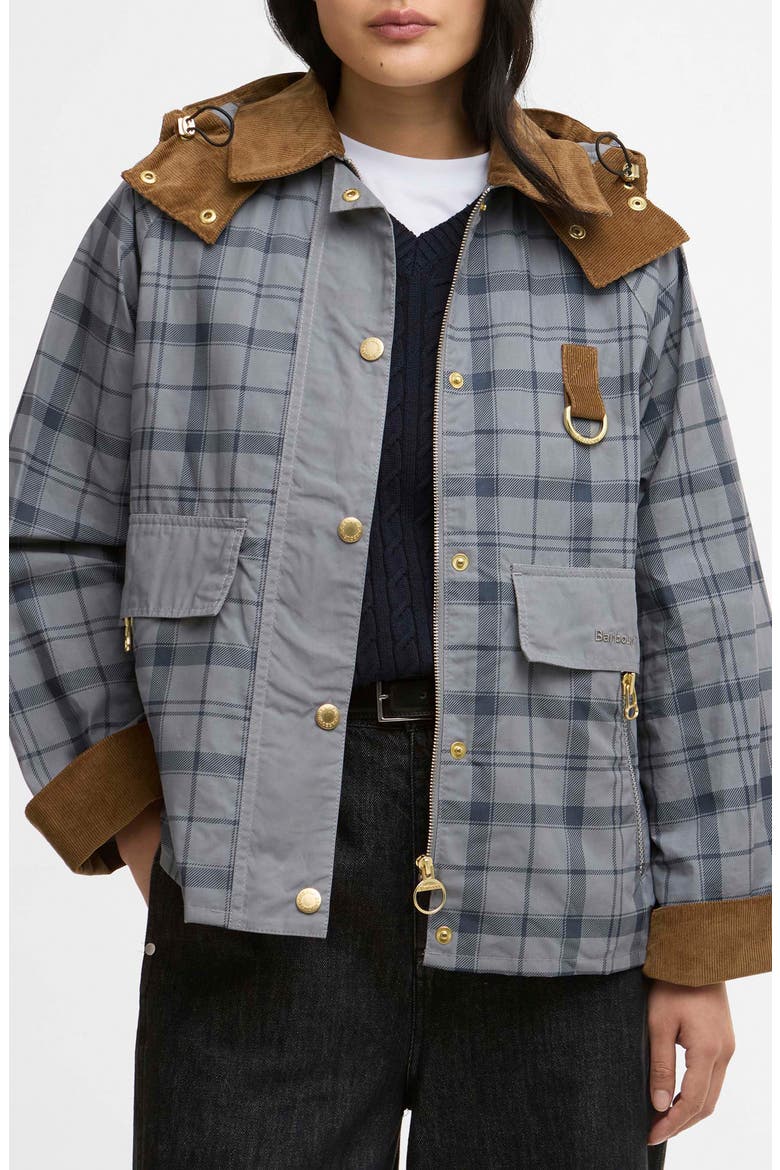 Carnforth Tartan Cotton Hooded Jacket, Main, color, GREY TARTAN