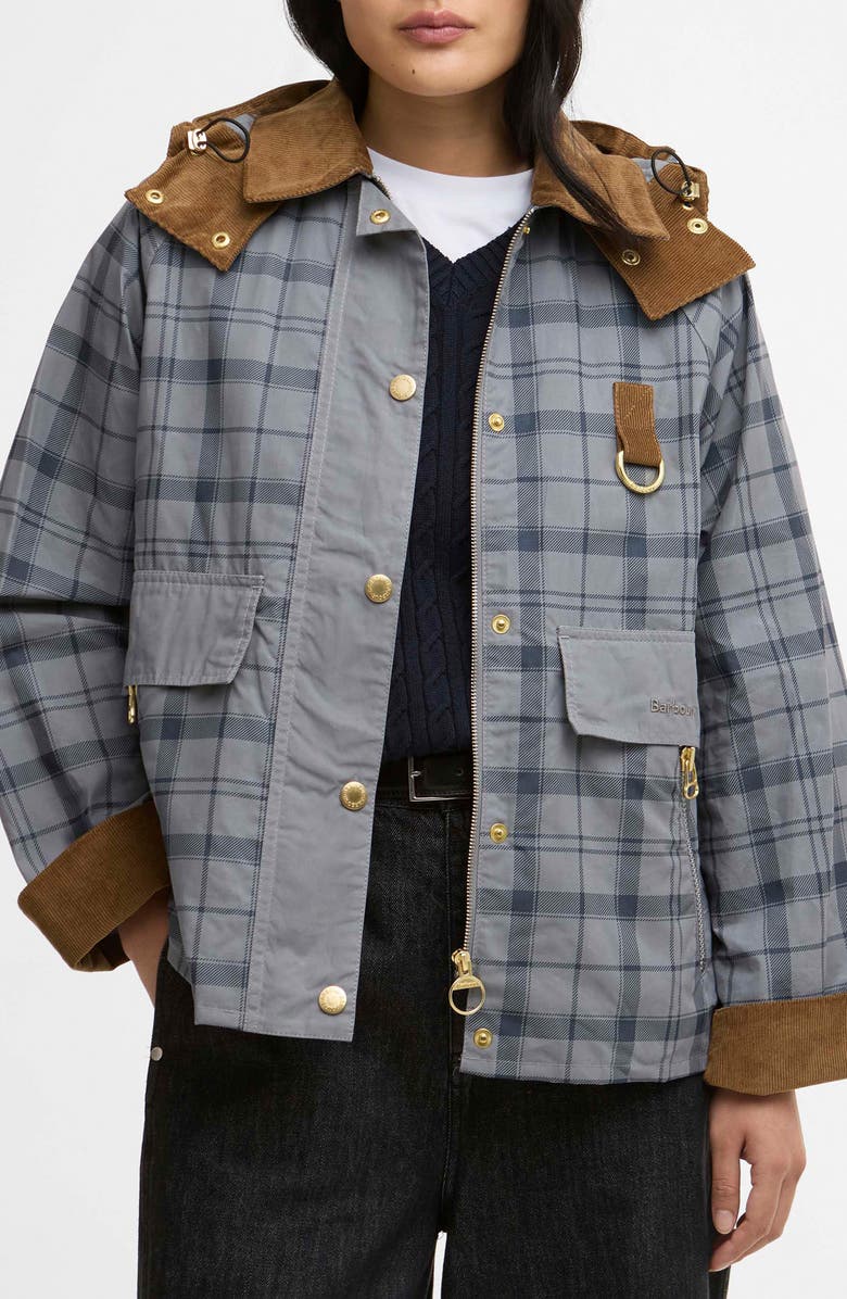 Barbour Carnforth Tartan Cotton Hooded Jacket, Main, color, Grey Tartan