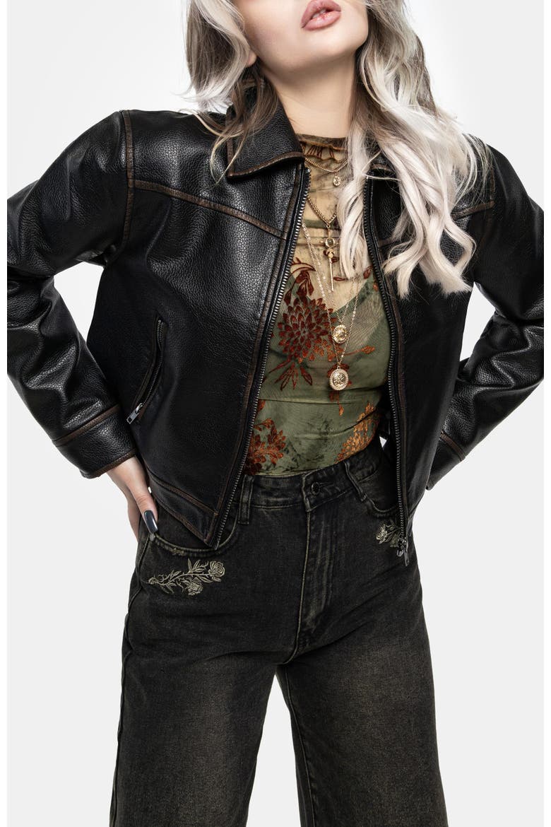 Ermania Crop Faux Leather Jacket, Alternate, color, Black