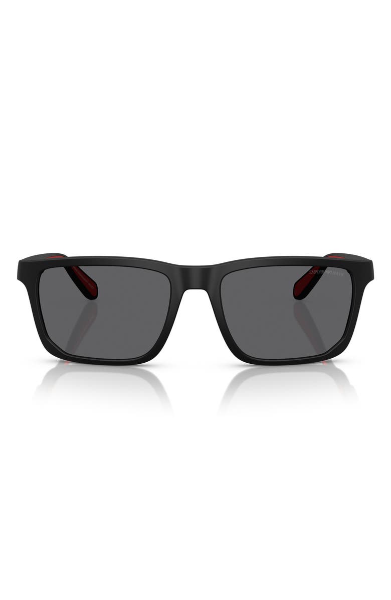 Emporio Armani 57mm Rectangle Sunglasses, Main, color, Matte Black / Grey Polar