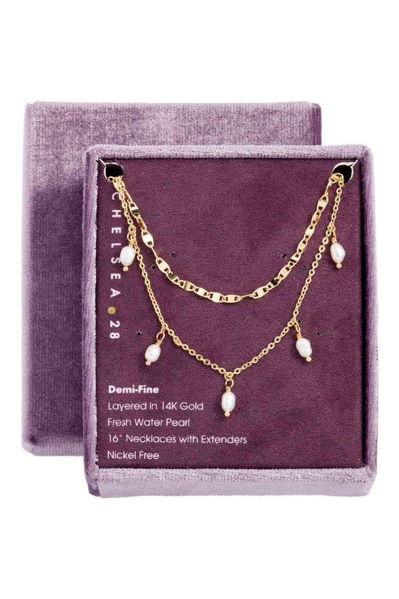 Set of 2 Genuine Freshwater Pearl & Link Necklaces, Main, color, WHITE- GOLD