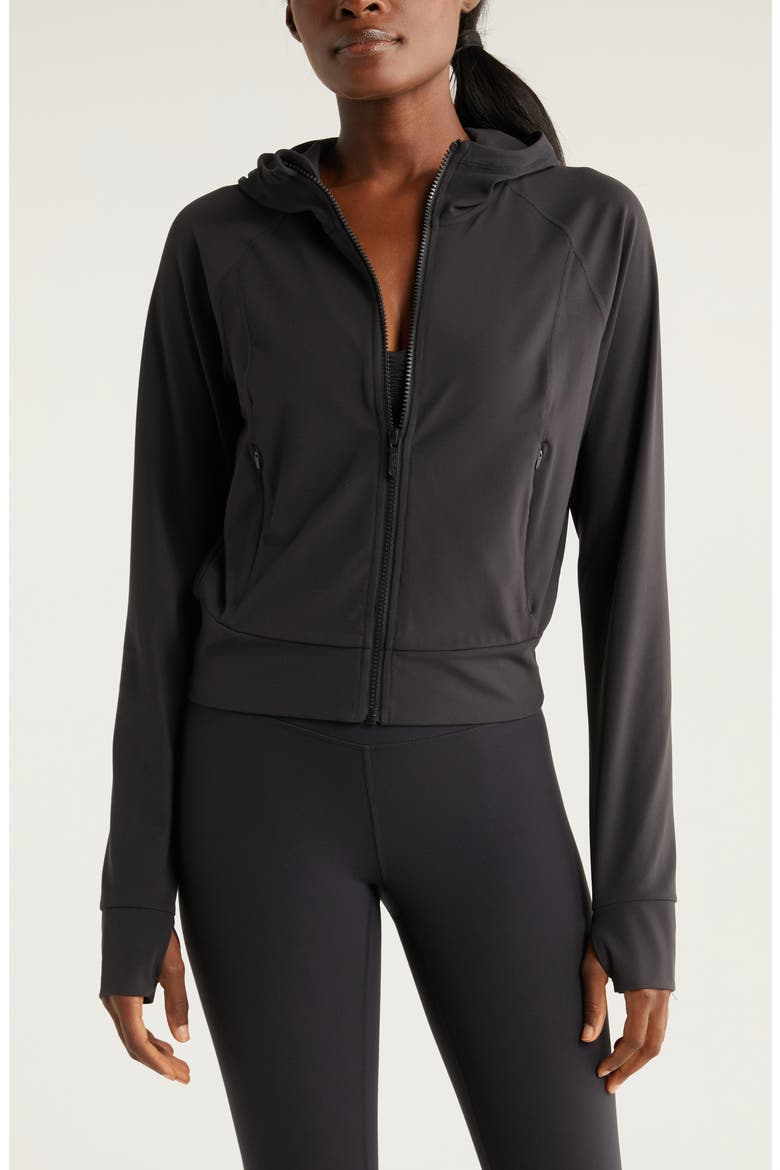 Studio Luxe Zip Hoodie, Main, color, BLACK