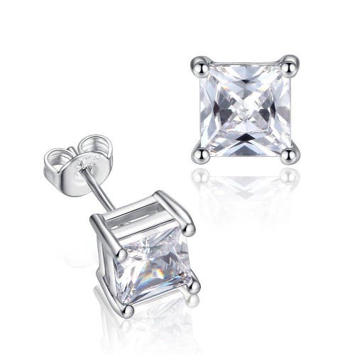 Hollywood Sensation Half Carat Princess Cut Cubic Zirconia Stud Earrings In Silver
