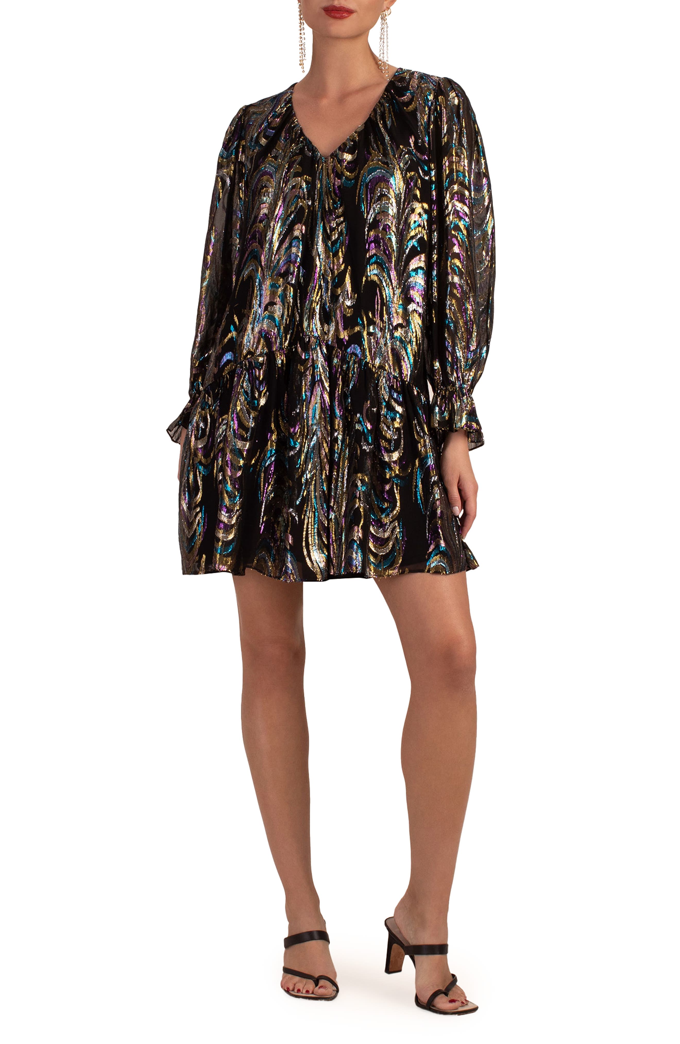 Trina Turk Celestial Long Sleeve Silk Blend Shift Dress