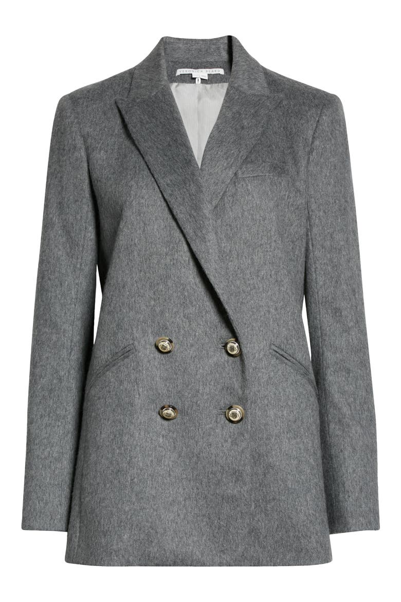 Oria Dickey Wool Blend Double Breasted Blazer, Main, color, HEATHER GREY
