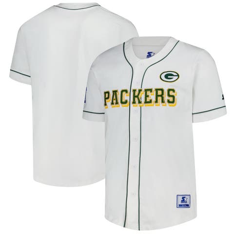 Men's Starter  White Green Bay Packers Relay Full-Button Baseball Jersey