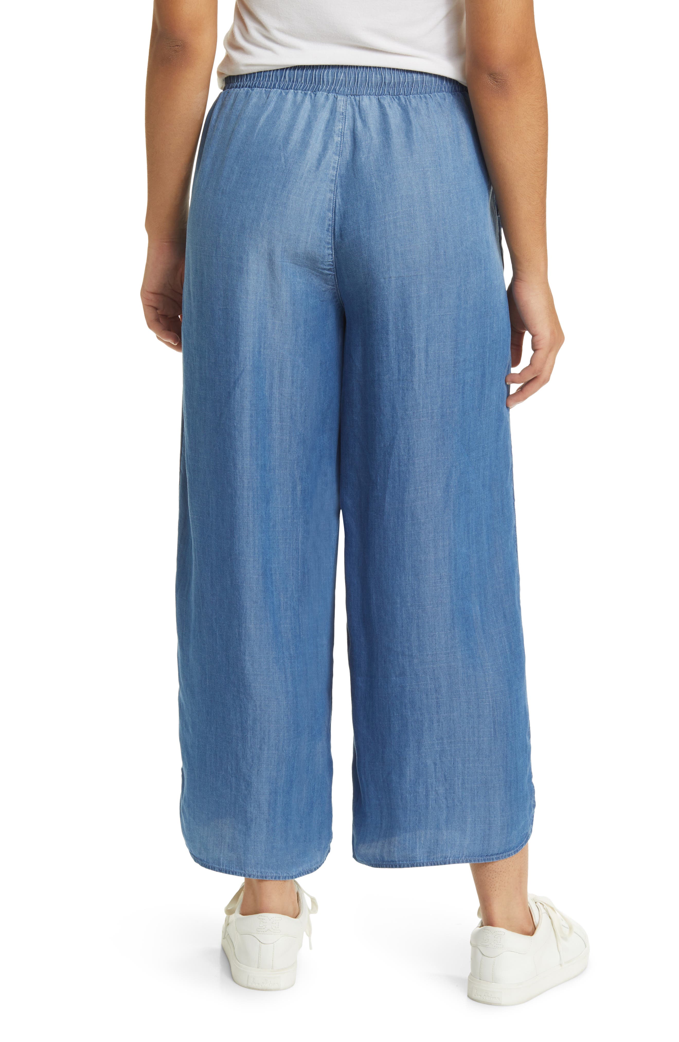 Dolphin Hem Wide Leg Chambray Pants - image 2