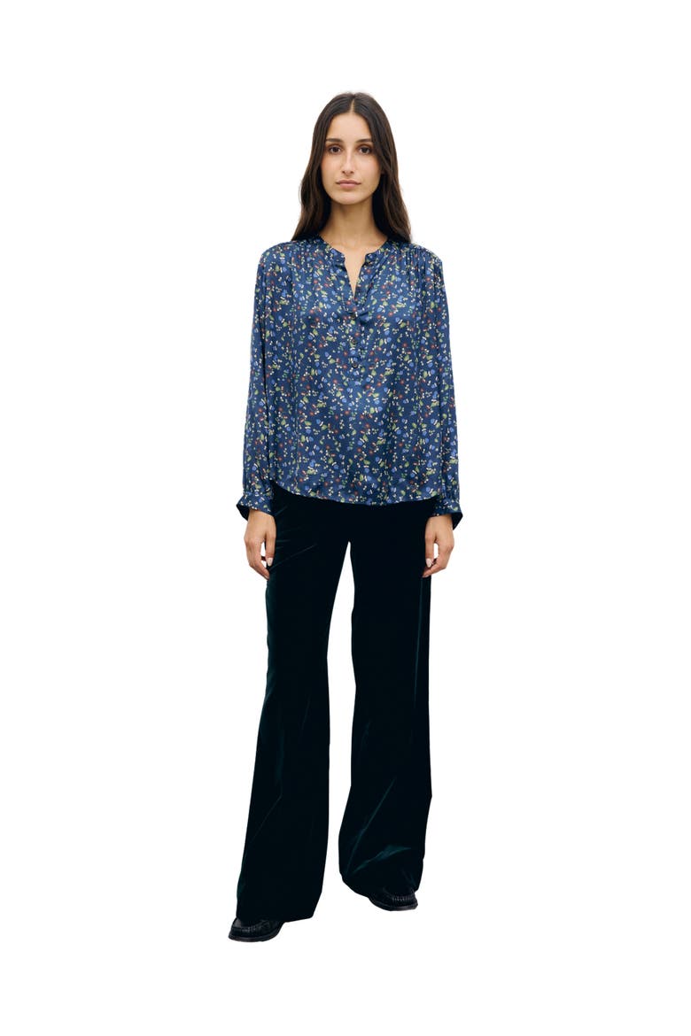 Lolita Printed Satin Blouse, Alternate, color, Navy Blue