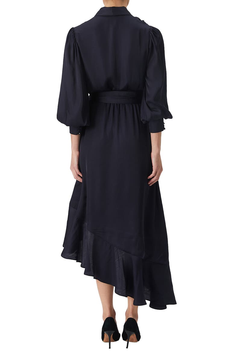 Aaliyah Faux Wrap Asymmetric Midi Dress, Alternate, color, NAVY