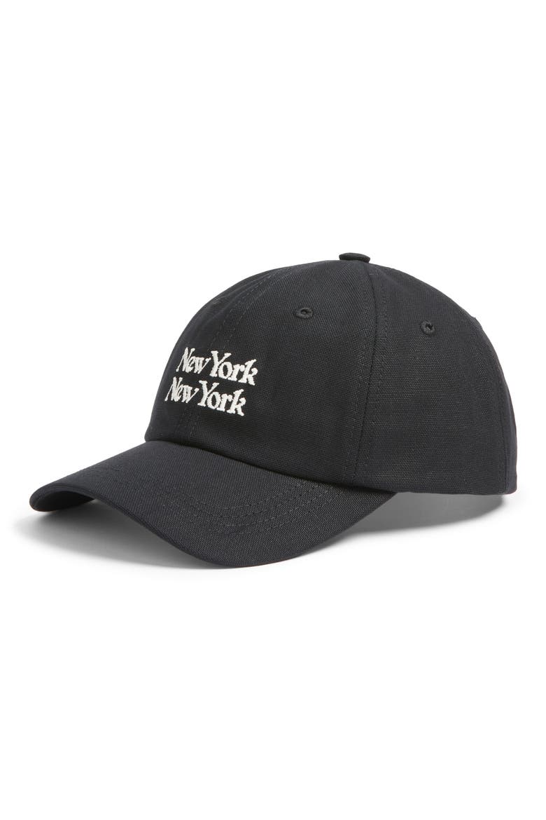New York New York Adjustable Cotton Twill Baseball Cap, Main, color, BLACK
