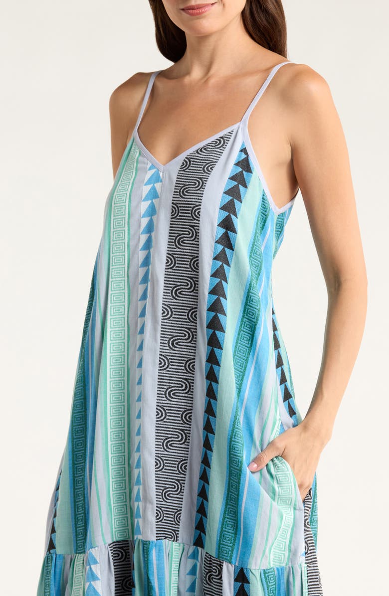 Elan Embroidered Tiered Cotton Blend Cover-Up Maxi Dress, Alternate, color, Blue Green Arrow Pri