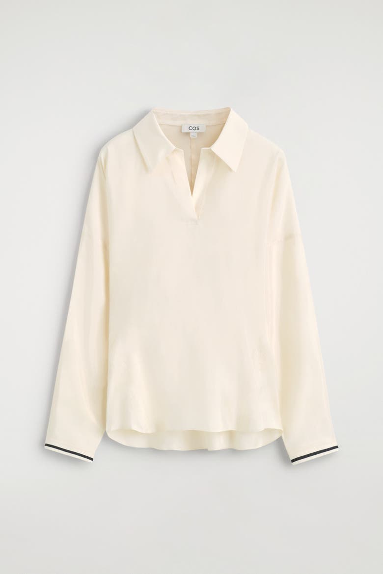 Contrast-Tipped Sculpted Open-Collar Shirt, Alternate, color, IVORY