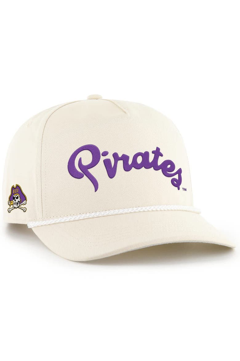 Men's '47  Natural ECU Pirates Powder Purple Hitch Adjustable Hat, Main, color, Natural