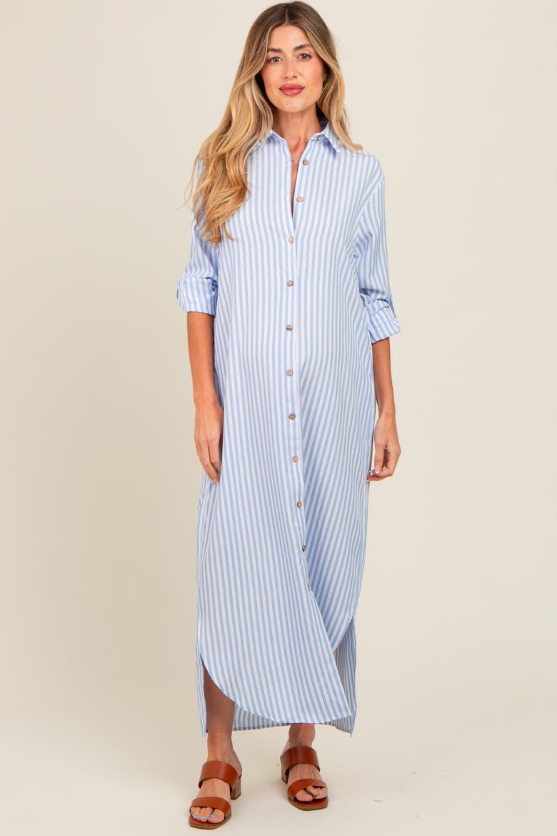 Striped Button Down Maxi Dress, Main, color, Light Blue