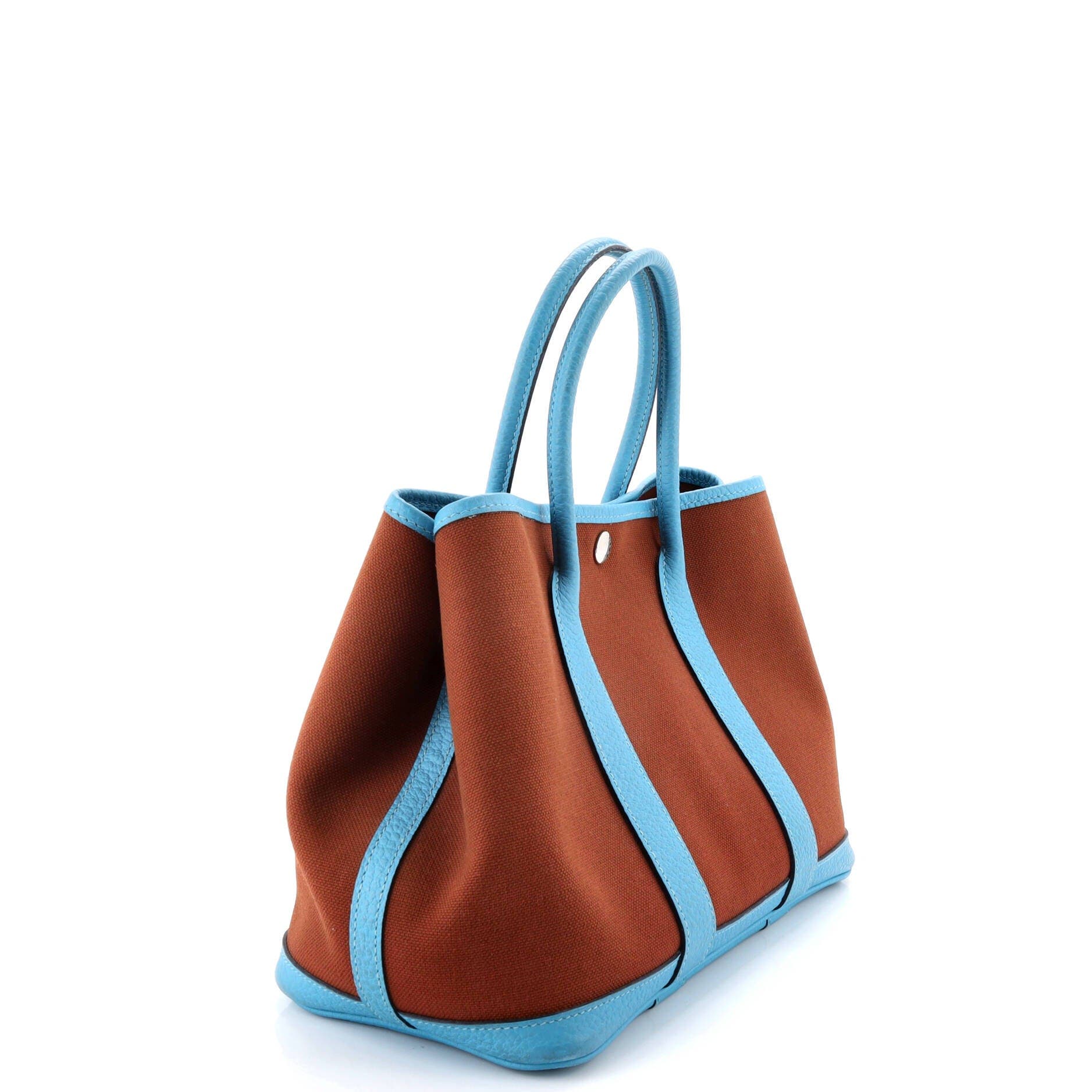 Pre-Owned Hermes Garden Party Tote Toile and Leather 30, Alternate, color, Bleu Du Nord