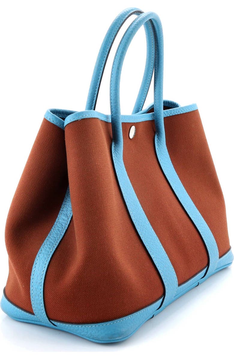 Pre-Owned Hermes Garden Party Tote Toile and Leather 30, Alternate, color, Bleu Du Nord