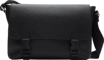 【BURBERRY】EMBOSSED CHECK MESSENGER BAG Burberry Men's Check Embossed Leather Messenger Bag | ModeSens