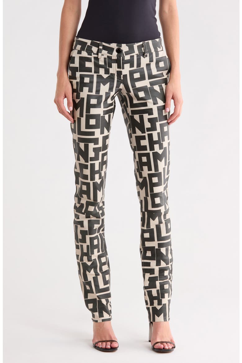 Logo Print Leather Pants, Main, color, CHALK