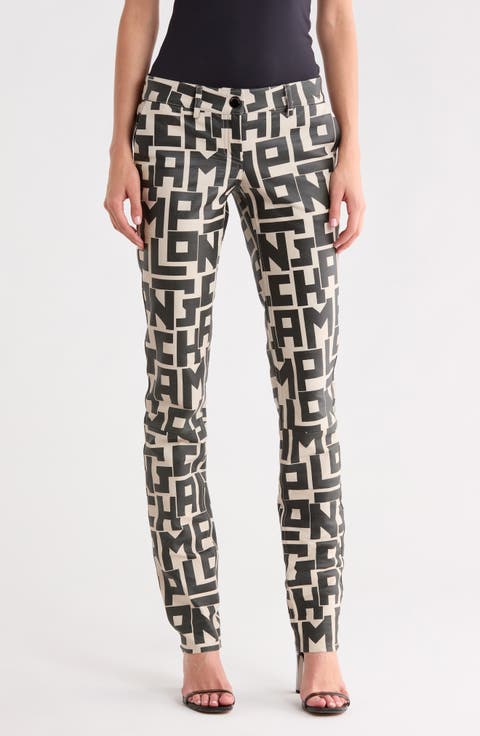Logo Print Leather Pants