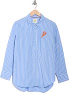 C & C California Alaina Oversize Embroidered Stripe Button-Up Shirt