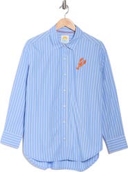 C & C California Alaina Oversize Embroidered Stripe Button-Up Shirt