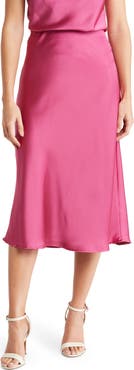 Renee C Solid Satin Midi Skirt